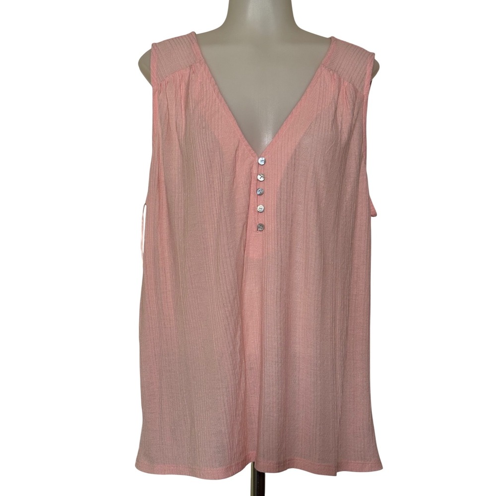 Wonderly Sleeveless Henley Tank Women XL Peach Ribbed V-Neck New